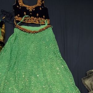 Lehenga - Green and Blue